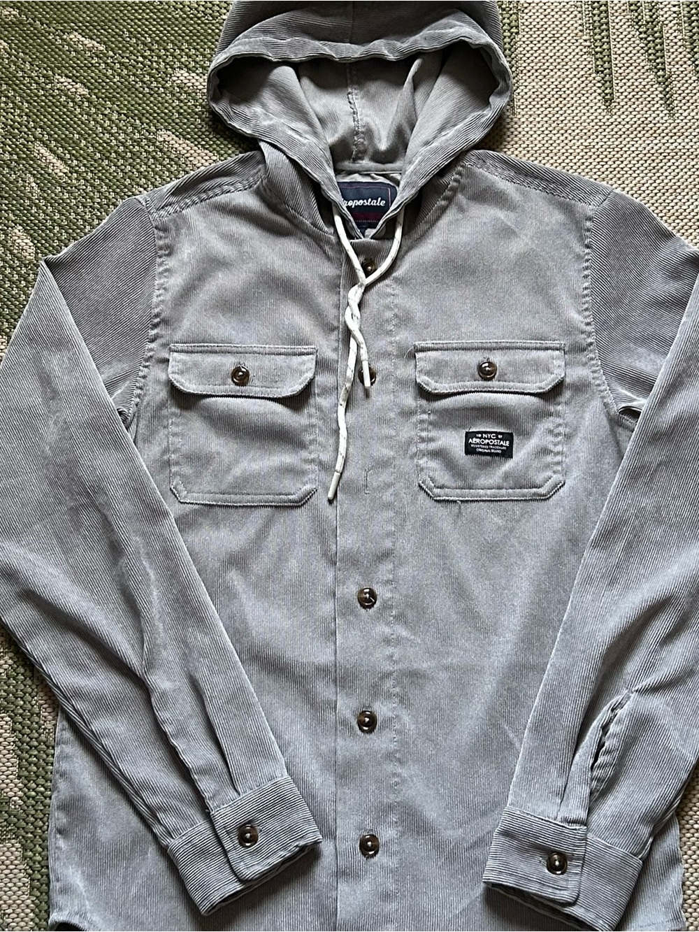 Aeropostale Men’s Gray Hooded Corduroy Shirt Jacket size S
